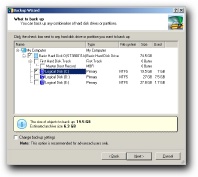 Select a hard disk or a partition to back up