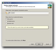 Enter a comment and choose the backup mode