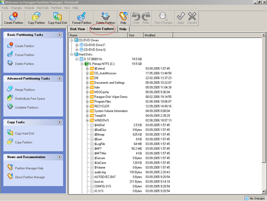 Browse hard drive partitions with Volume Explorer