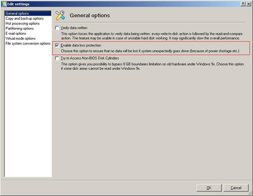 Hard drive partitioning settings