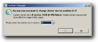 Change cluster size of hard disk partitions. Click the image to enlarge