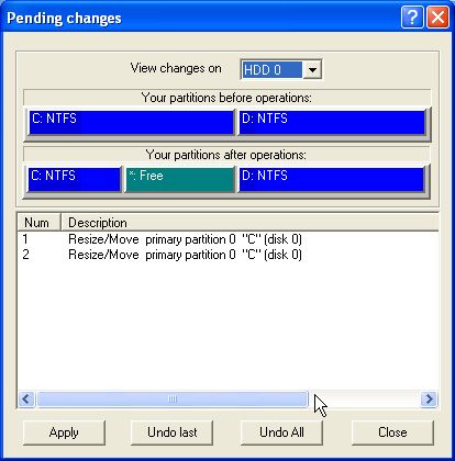 Preview changes to your hard disk partition layout.