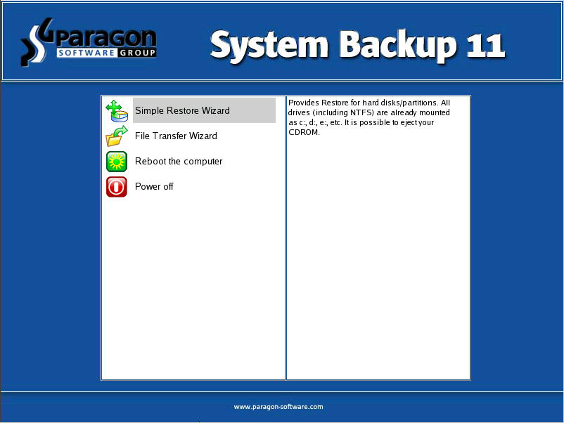 Paragon System Backup screenshot