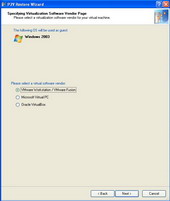 P2V Restore - Select virtualization software 